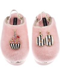 Laines London - Flatform Cloud Closed Toe Slippers With Stripe 60Th Birthday & Cake Brooches - Lyst