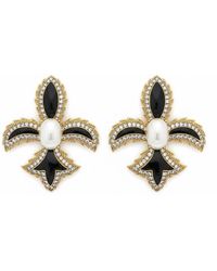 Silver & Elegant Co. - Sculptural Noir Fleur Enamel & Pearl Drop Earrings, 22K-Plated Bronze - Lyst