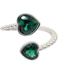 Harfi - Double Heart Emerald Heart May Birthstone Adjustable Ring - Lyst