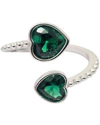 Sophelia - Double Heart Emerald Heart May Birthstone Adjustable Ring - Lyst