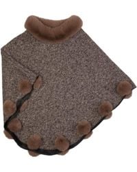 Saachi - Faux Fur Burly Wood Poncho Pom Pom - Lyst