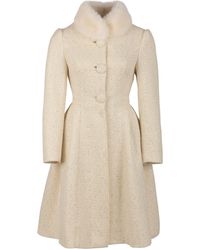 Santinni - Starlet Wool Tweed Dress Coat With Faux Fur In Crema - Lyst