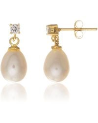 Auree - Drayton White Pearl & Cubic Zirconia Yellow Gold Vermeil Oval Drop Earrings - Lyst
