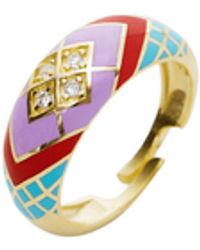 Spero London - Enamel Five Color Diamond Sterling Dome Ring - Lyst