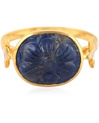 Artisan - Carved Sapphire Gemstone Prong Diamond Cocktail Ring - Lyst