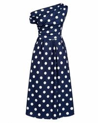 Girl In Mind - Betty Asymmetric Neckline Skater Midi Dress Polka - Lyst
