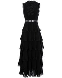 IZABELA MANDOIU - Viscose Ruffle Midi Dress With Floral Lace - Lyst