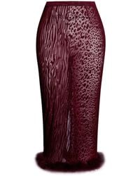Miss Circle New York - Halia Burgundy Animal Print Burnout Velvet Fur Trim Skirt - Lyst