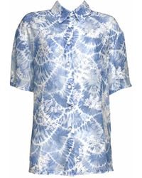Lalipop Design - Chiffon Shirt With Tie-Dye Denim Effect Print And Embroidery Details - Lyst