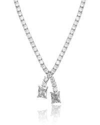 Genevive Jewelry - Genevive Sterling Plated With Clear Cubic Zirconia Two-Stone Collar Tennis Necklace - Lyst