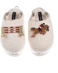 Laines London - Neutrals Flatform Cloud Closed Toe Slippers With Show Jump Horse Brooches - Lyst