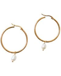 FV Jewellery - Steel Me Round Hoop & Pearl Earrings - Lyst