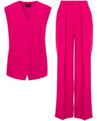 BLUZAT - Fuchsia Suit With Oversized Vest And Ultra Wide Leg Trousers - Lyst