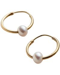 Posh Totty Designs - Yellow Gold Plated Pearl Hoop Earrings - Lyst