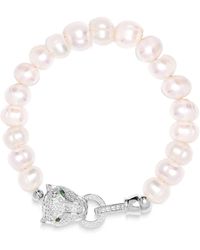 Nialaya - Pearl Bracelet With Silver Panther Head - Lyst