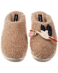 Laines London - Neutrals Toffee Teddy Closed Toe Slippers With Baby Girl Stork Brooches - Lyst
