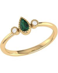 LMJ Pear Shaped Emerald & Diamond Birthstone Ring In 14k Yellow Gold - Green