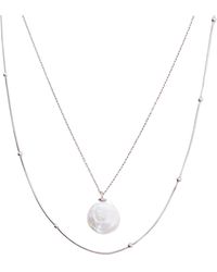 Spero London - Baroque Flat Pearl Pendant & Italian Beaded Sterling Stacking Necklace Set - Lyst