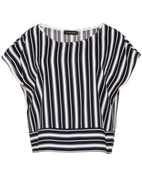 Conquista - Navy Striped Top With A Boat Neckline - Lyst