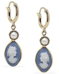 Vintouch Italy - Isabella Gold-plated Sky Blue Cameo Hoop Earrings - Lyst