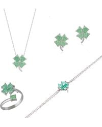 Spero London - Best Of Luck Four Leaves Clover Sterling Bracelet Necklace Ring & Stud Earring Full Set - Lyst