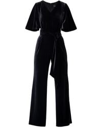 Rumour London - Layla Velvet Jumpsuit With Bell Sleeves & Sash - Lyst