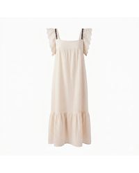 Lalipop Design - Neutrals Soft Cream Muslin Ruffled Sleeve Midi Dress - Lyst