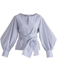 Paisie - Striped Volume Sleeve Blouse With Matching Belt - Lyst