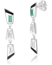 Gemondo - Grand Deco Emerald & White Topaz Retro Sterling Silver Drop Earrings - Lyst