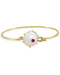 Vintouch Italy - Rebel Rebel Pearl & Ruby Cuff Bracelet - Lyst
