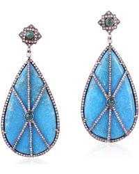 Artisan - Pave Turquoise Dangle Earrings Diamond 18k Gold 925 Silver - Lyst