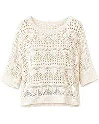Yumi' - Neutrals Cotton Mix Relaxed Fit Pointelle Jumper - Lyst