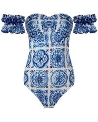Nur Karaata - Marigold Bleu Blanc Swimsuit - Lyst