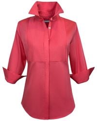 Perlavera - Cintuck Coral Satin Three Quarter Sleeve Slim Fit Pintuck Shirt - Lyst