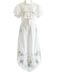 Sugar Cream Vintage - Re-top & Trousers Embroidered Puff Sleeved Floral Set - Lyst