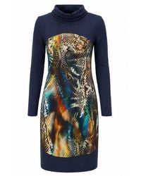 Conquista - Cowl-Neck Printed Panel Dress - Lyst