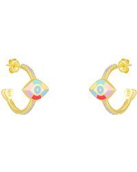 Spero London - Evil Eye Pave Sterling Hoop Earrings - Lyst