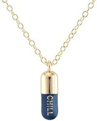 Kris Nations - Chill Pill Enamel Necklace Gold Filled & Navy Blue Enamel - Lyst