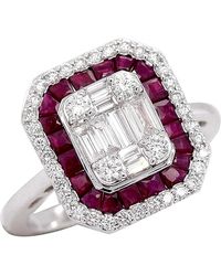 Artisan - Baguette Diamond & Ruby Gemstone In 18k White Gold Designer Cocktail Ring - Lyst