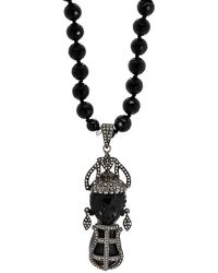 Ebru Jewelry - Black Pave Diamond Vintage African Pendant Beaded Necklace - Lyst