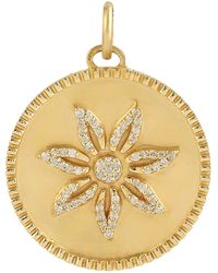 Artisan - Flower Natural Diamond Charm Pendant Solid 14k Yellow Gold - Lyst