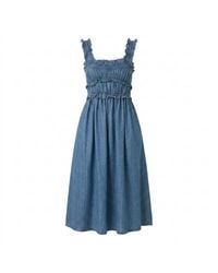 Modenaire - Smocked Midi Dress Soft Gathered Form - Lyst