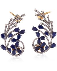Artisan - Blue Sapphire Diamond 18k Gold Designer Ear Cuffs 925 Sterling Silver Jewelry - Lyst