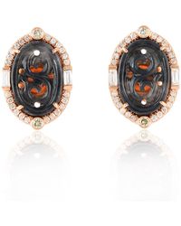 Artisan - Rose Carved Jade And Diamond Stud Earrings - Lyst