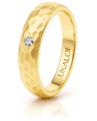 Unaloe - Hammered Plated Band Ring With Natural Diamond - Lyst