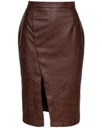 Conquista - Chocolate Faux Leather Pencil Skirt - Lyst