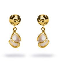 Ebru Jewelry - Cleopatra Crinkle Stud Pearl Drop Statement Earrings - Lyst