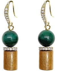 Farra - Golden Coral With Malachite Dangle Earrings - Lyst