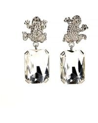 Addicted - Neutrals Armonia Plated Crystal Earrings With Frog - Lyst
