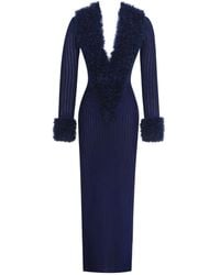 Miss Circle New York - Romina Plunging Fur Trimmed Crochet Maxi Dress - Lyst